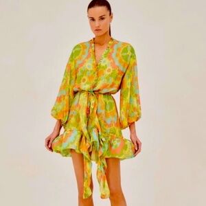 Alexis Analia Silk Retro 70’s Floral Designer Dress Women’s Size Large Ruffle